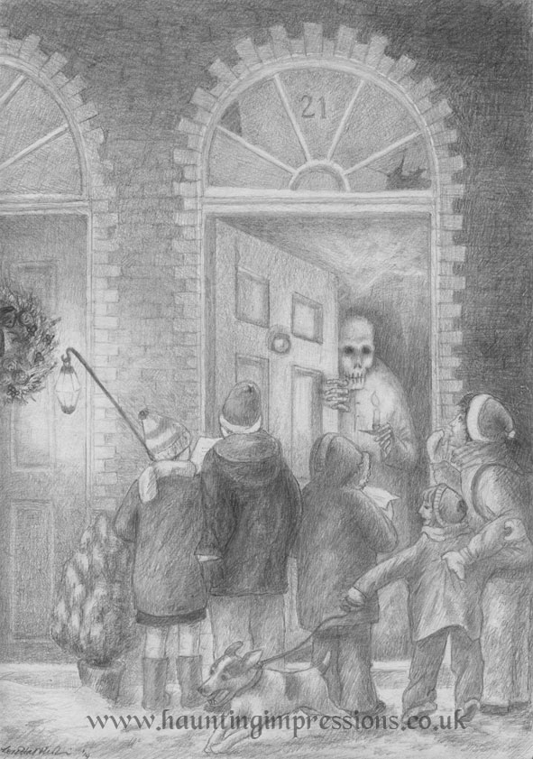 Christmas carollers on the door step